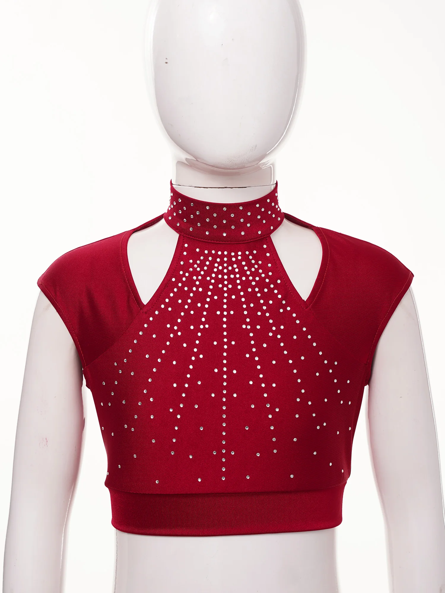 Trajes de danza moderna lírica para niñas, traje de gimnasia para patinaje artístico, Tops cortos sin mangas con diamantes de imitación y faldas de