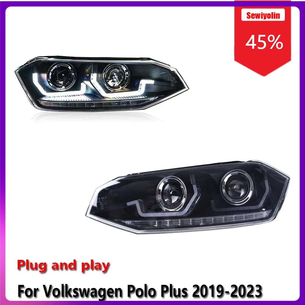 

Sewiyolin автомобильные светодиодные фары в сборе для Volkswagen Polo Plus 2019-2023 противотуманные фары DRL тормозной указатель поворота Plug and Play