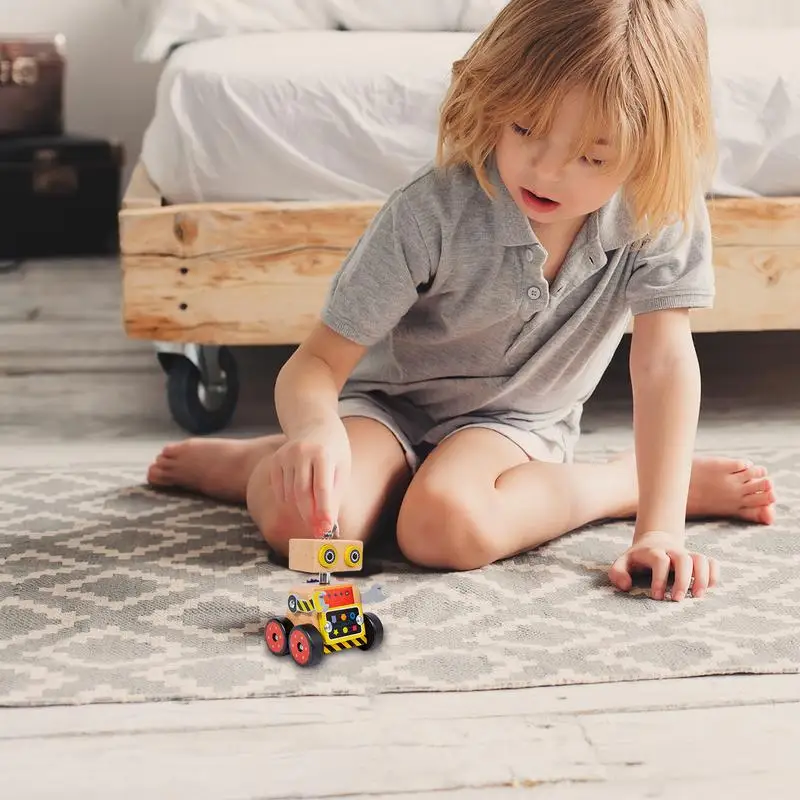 Jouet de construction robot en bois pour enfants, modèle d'assemblage, fuchsia, apprentissage, créatif