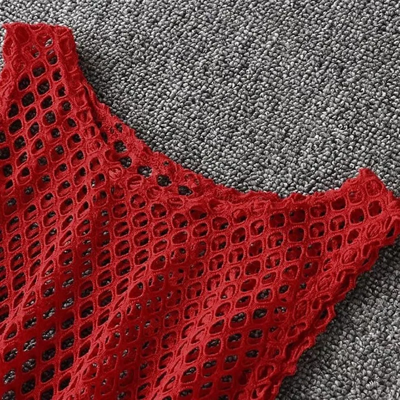 Sexy Black/Red Hollow Out Crop Top 2024 Mesh T-shirt Female Loose Fashion Summer Basic Tops For Women Fishnet Shirt