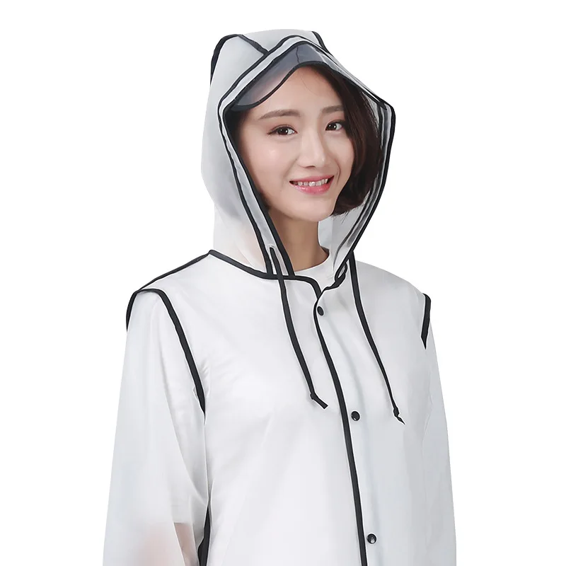 New Fashion EVA Women Poncho With Hat Ladies Waterproof Long Translucent Raincoat Adults Rain Coat