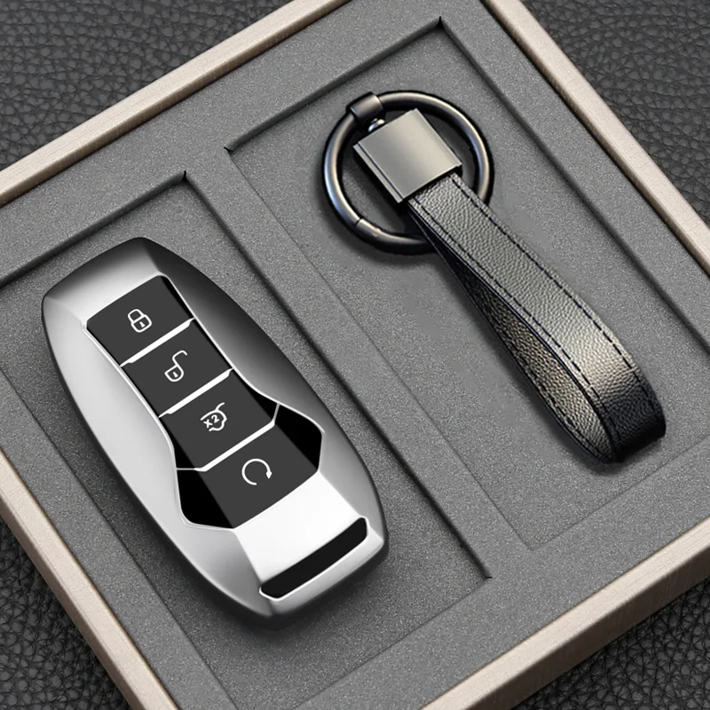 ฝาครอบสําหรับ BYD Song Plus Atto 3 Han EV Tang DM Qin Seal Dolphin หนังโลหะ Remote Fob พวงกุญแจรถอุปกรณ์เสริม