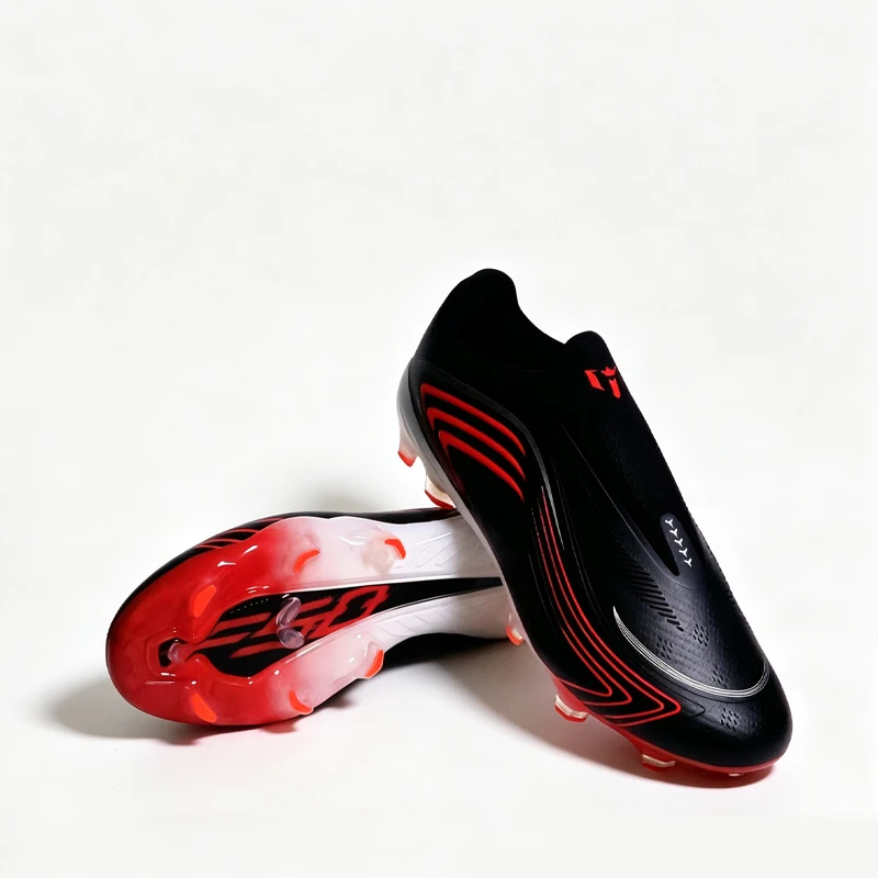 Black Without-lace High Quality Mens Soccer Shoes SLIP-ON Non-Slip Soccer Cleats FG Training Football Boots Chuteira Campo 8248