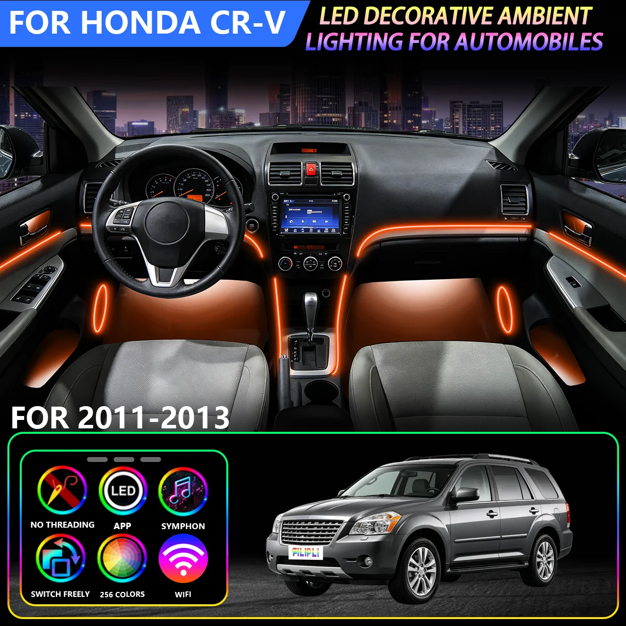 Car Interior Ambient Light For Honda CR-V 2011-2013, 6 In 1 RGB LED Atmosphere Lamp APP Control Auto Decor Light, RGB 64 Static Color Modes Gradient Atmosphere Lamp Acrylic