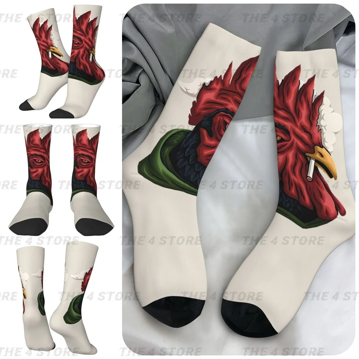 

High elasticity polyester fiber 3D printing cosy Unisex Hip Hop THE ROOSTER Interesting Four Seasons Socks