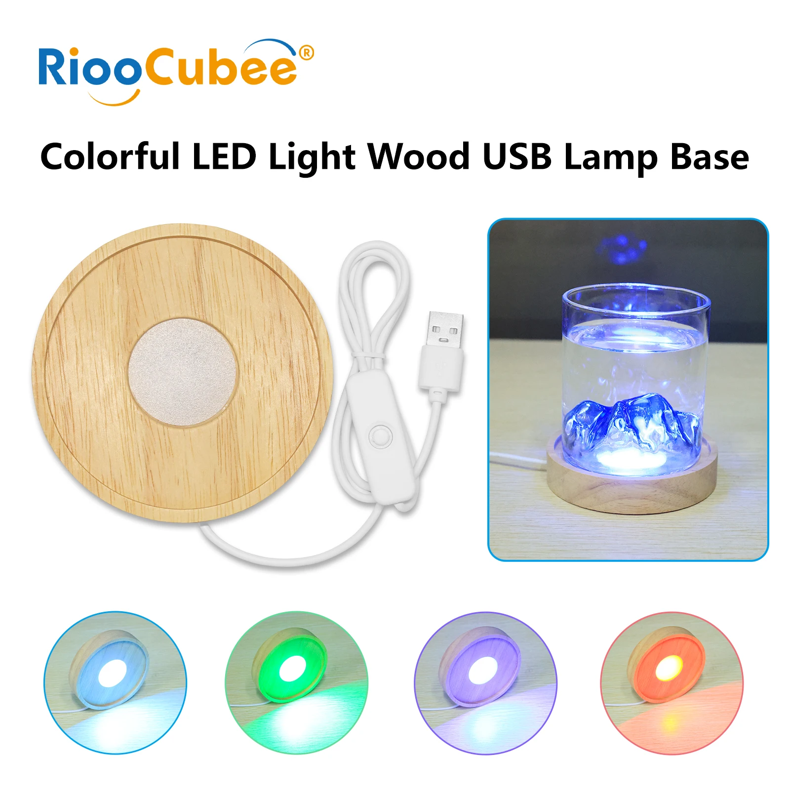 

RiooCubee RGB LED Coaster with Wooden Base 8-Color Changing Touch Control Mood Light for Drinks/Decor Unique Gift Idea