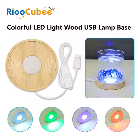 RiooCubee RGB LED Coaster with Wooden Base 8-Color Changing Touch Control Mood Light for Drinks/Decor Unique Gift Idea