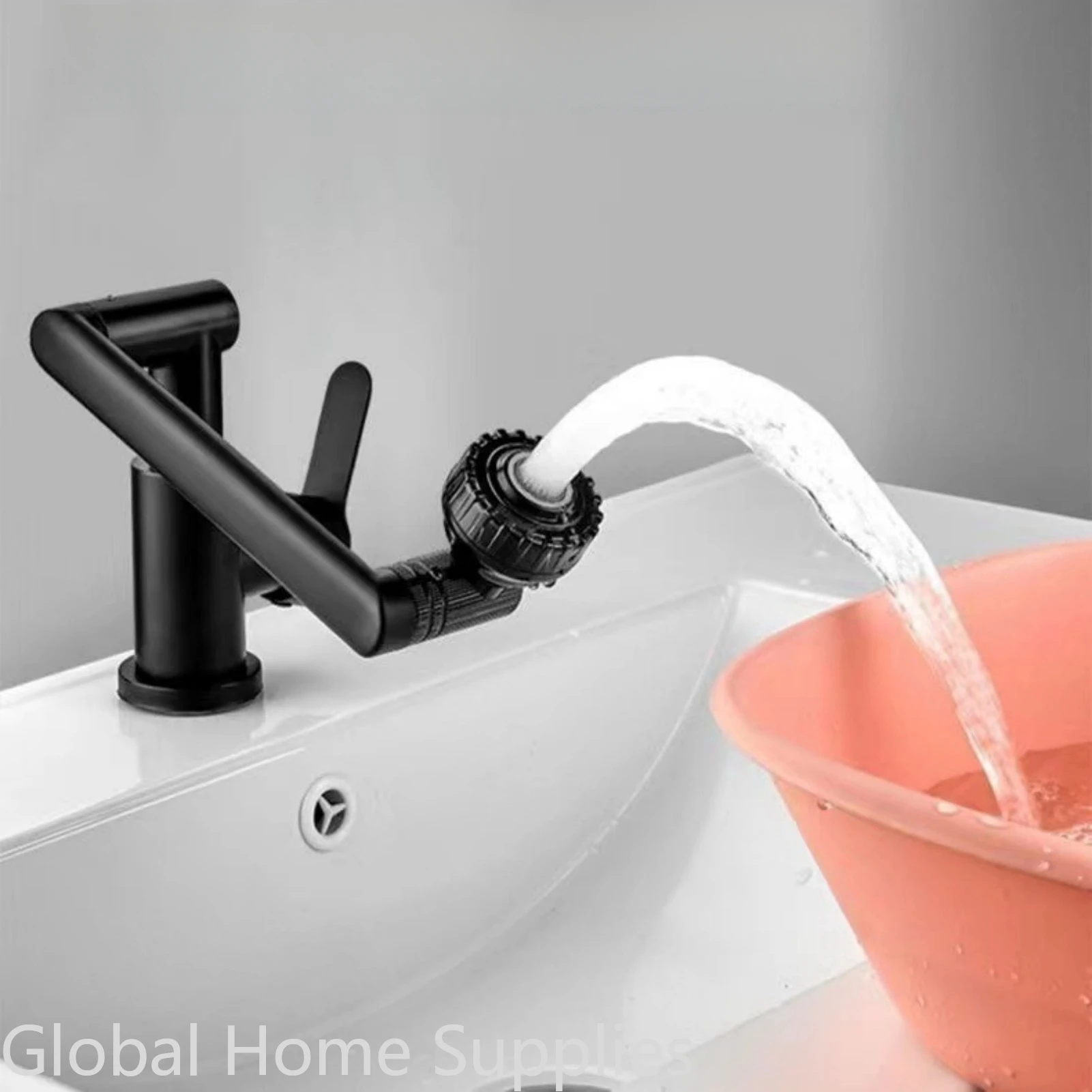 1080 Degree Swivel Single Hole Single Handel Faucet with Big Angle Rotate Spray for Bathroom Sink 2 Water Outlet Modes