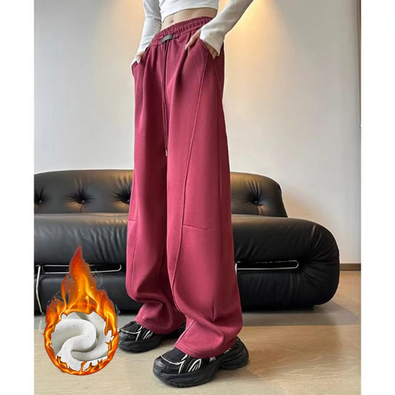 Pantaloni termici in pile casual da donna invernali Pantaloni coreani in peluche a vita alta da donna Pantaloni sportivi comodi e caldi da neve