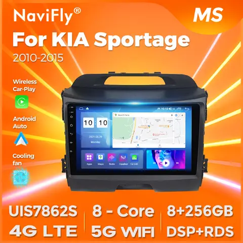 Navifly 안드로이드 13 자동차 라디오 멀티미디어 오디오 플레이어 KIA Sportage 3 2010-2015 GPS 무선 Carplay 자동 시스템 스테레오 2Din