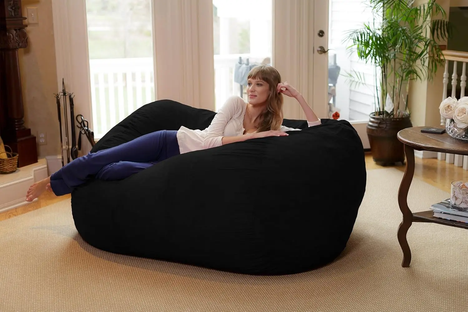 Sack Bean Bag Chair: Huge 6' Memory Foam Furniture Bag and Large Lounger - Big Sofa with Soft Micro Fiber Cover - Black