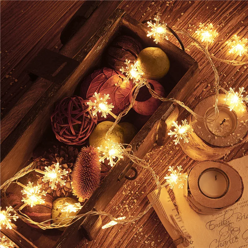 Merry Christmas Decoration 6M 40led Snowflake LED Garland String Lights Battery Powered Fairy Lights Garlands New Year Navidad