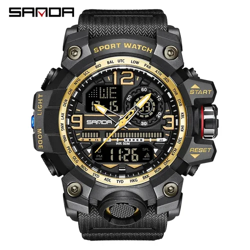 Imagen 2 del producto SANDA 3133 reloj electrónico para hombre, moda deportiva, resistente al agua, puntero de fecha, reloj de pulsera analógico Digital con pantalla Dual para estudiante