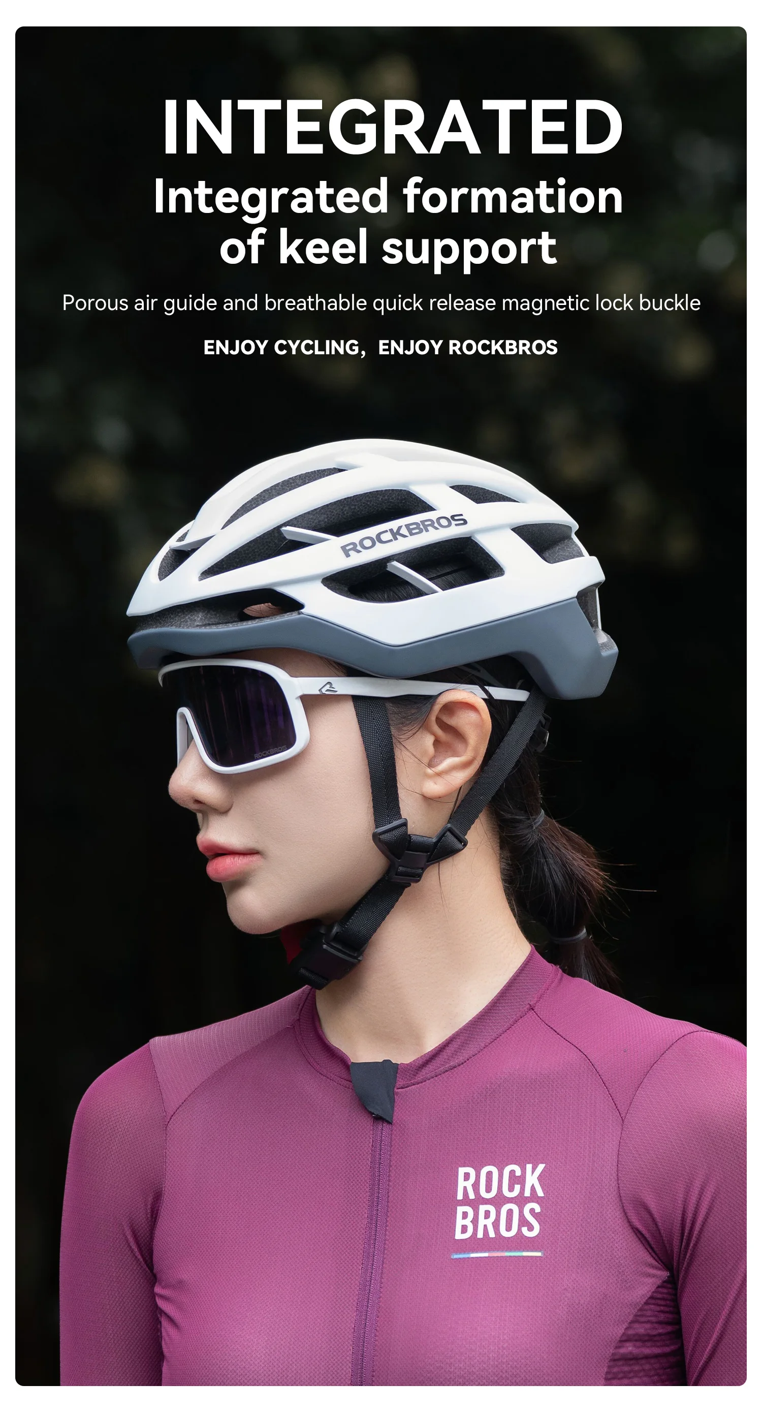 ROCKBROS Fahrradhelm ultraleicht atmungsaktiv integrierter Helm verstellbar mit Magnetverschluss Kopfschutz beim Radfahren Sicherheitshelm – Detail 1