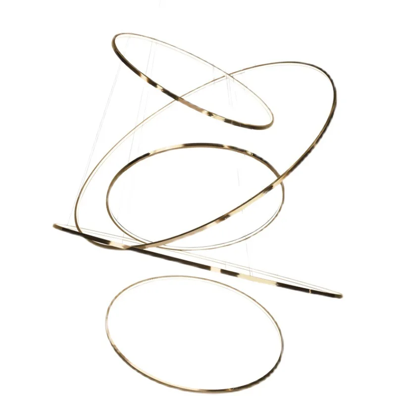 

Nordic modern living room chandelier stainless steel dining room duplex building villa staircase simple atmosphere circular