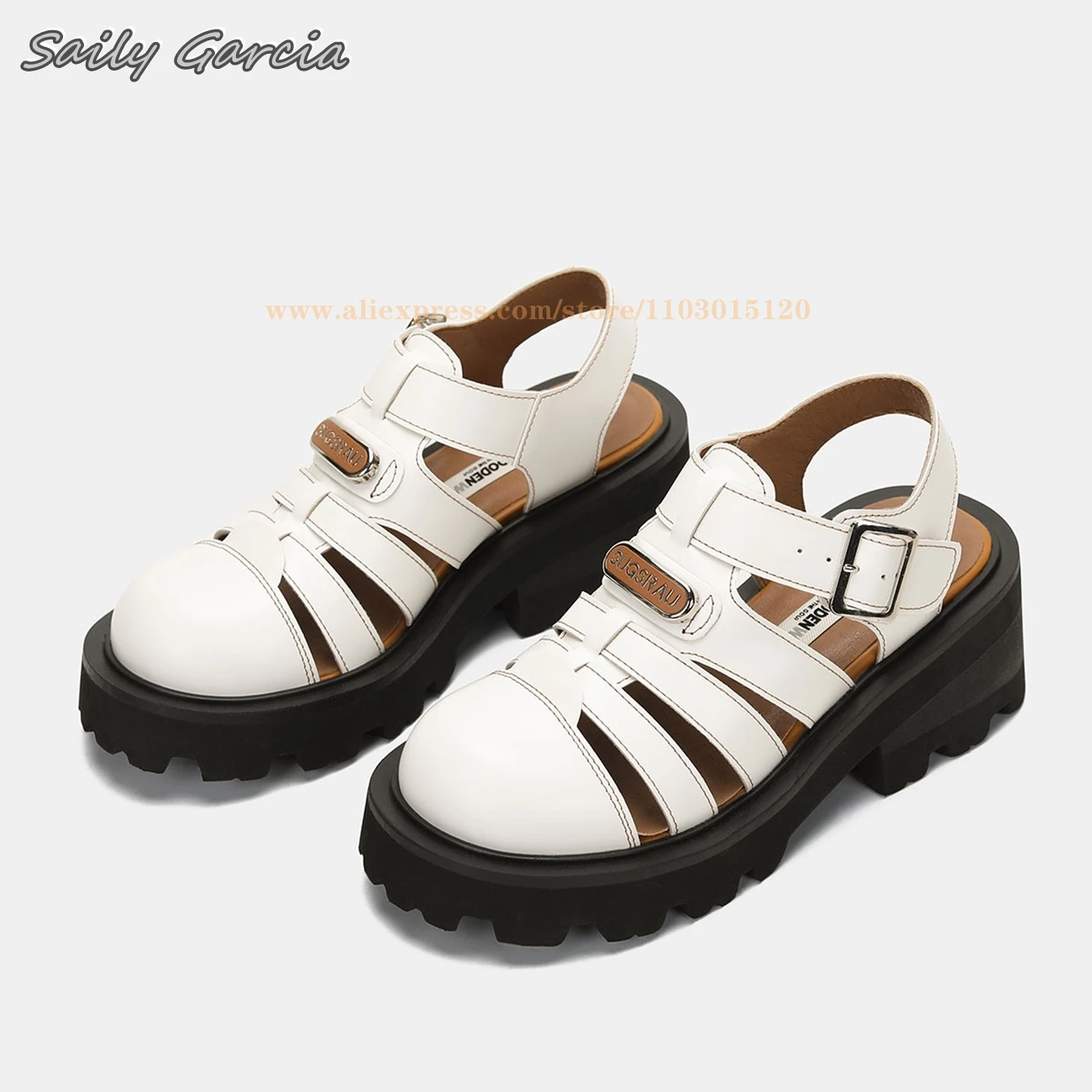 Retro Hollow Buckle Strap Chunky Heel Casual Sandals 2024 Summer NEW Roman Style Shoes Round Toe Platfrom Non-Slip Sole Sandals