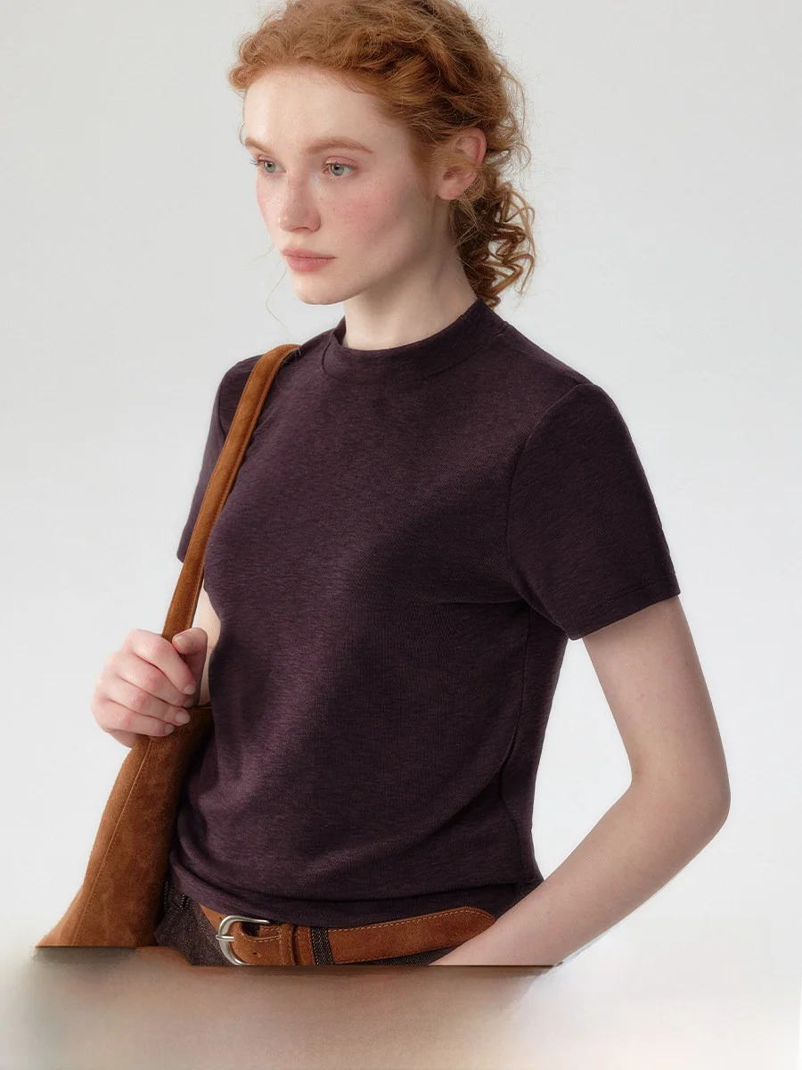  plus Women's round Neck Elastic T-Shirt Summer Breathable Short Sleeve Smooth Draping Ume Brightening Top