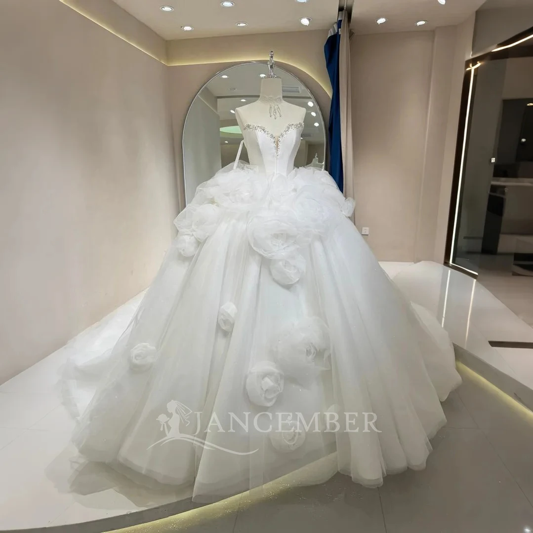 

Luxurious Shiny Satin Sweetheart Ball Gown Wedding Dress Strapless Beading Pearls Customized Bridal Gowns vestidos de novia boda