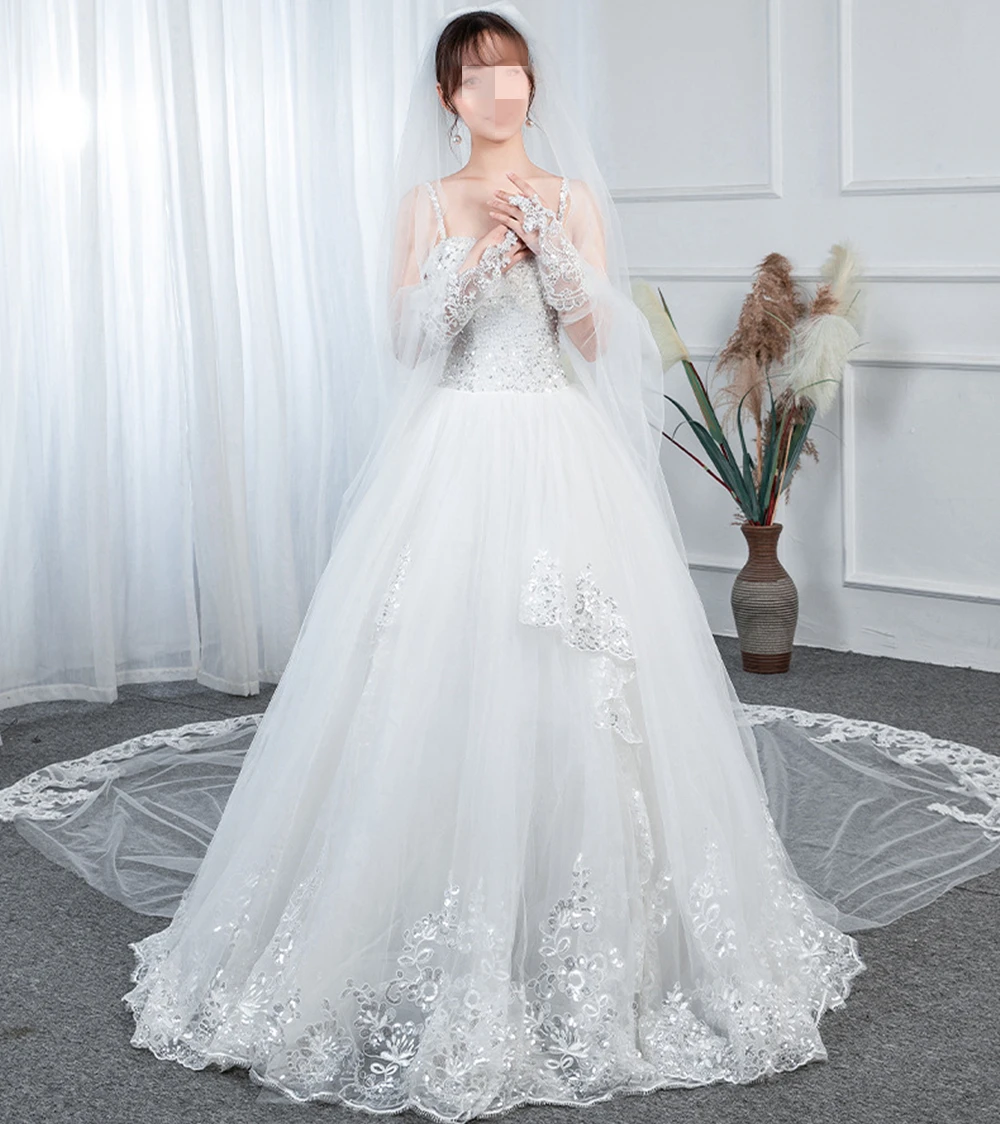 ภาษาฝรั่งเศสคำ Alencon Lace เย็บปักถักร้อย Applique 5M ยาววิหาร Wedding Veil กับหวีผ้าคลุมหน้า Tulle งานแต่งงานอุปกรณ์เสริม