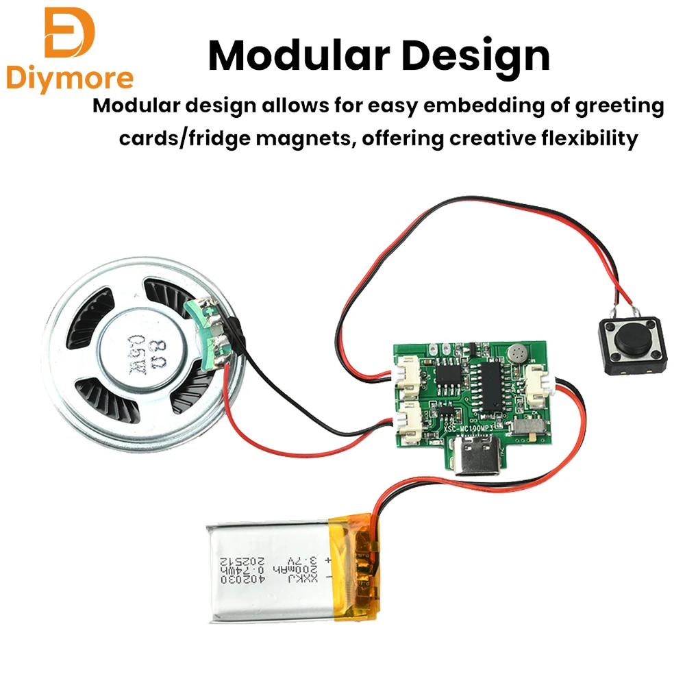 Módulo de Grabación de Audio DIY Hecho a Mano con Puerto Tipo-C, Capacidad de 8M, Compatible con MP3, Grabación y Reproducción con un Toque para Tarjetas de Felicitación