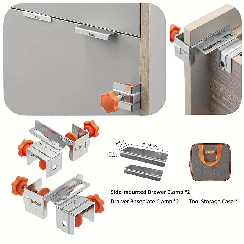 [1 Set With Bag And Gaske] Imbot Side Drawer Clamp Auxiliary Inner and Outer Edges Adjustable Stainless Steel Angle Clamp Set 90