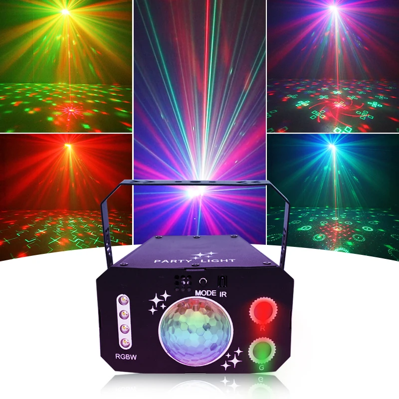 HCWE Laser DJ Light Strobe Sound Activated Remote Control Dancing Stage Light Disco KTV Halloween LED Party Light