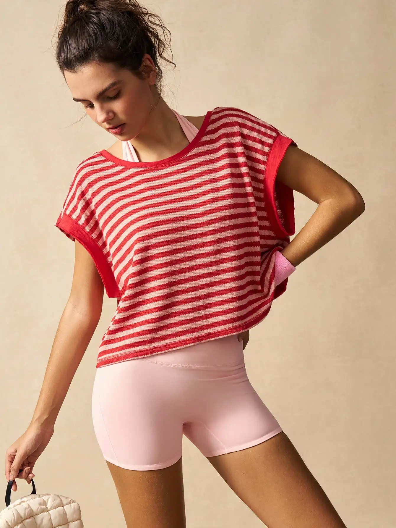 

Women Fashion Striped Sports Tanks Tops Elastic Soft Breathable Skin Friendly Sleeveless Tank Top And Short Sleeve Tee Casual Loose Fit Summer Daily Wear Gym Fitness Running Outdoor Training Trendy All Match Athletic Sportswear