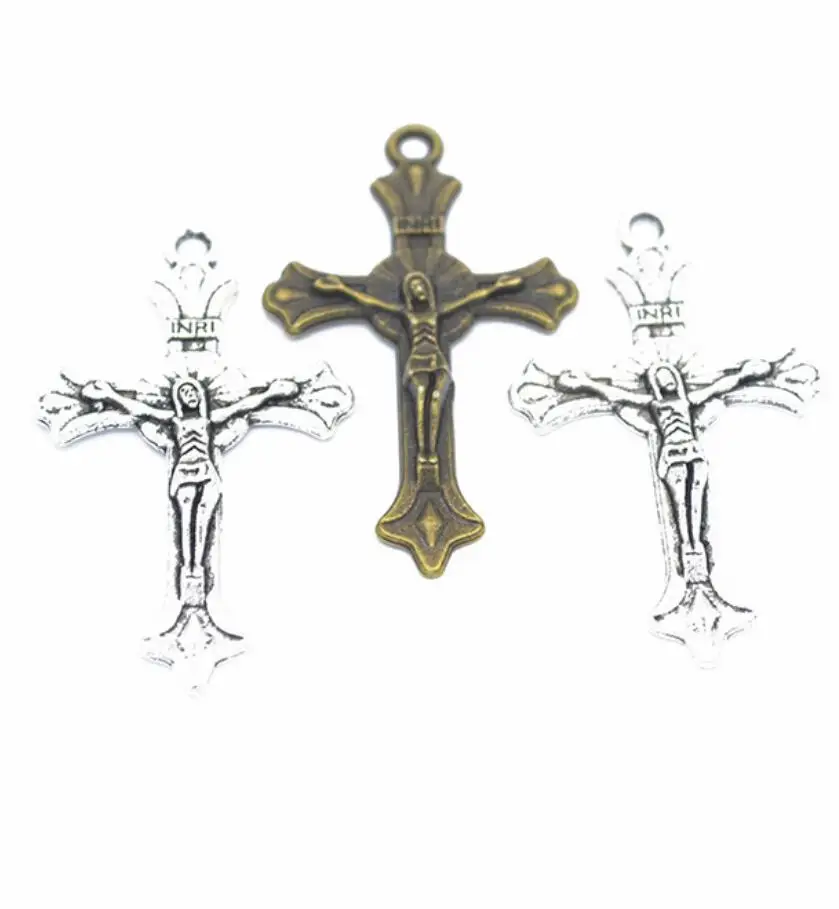 High Quality 90 Pieces/Lot 37mm*22mm Antique Silver Plated Cross Jewish Jesus Crucifix Charms F0150