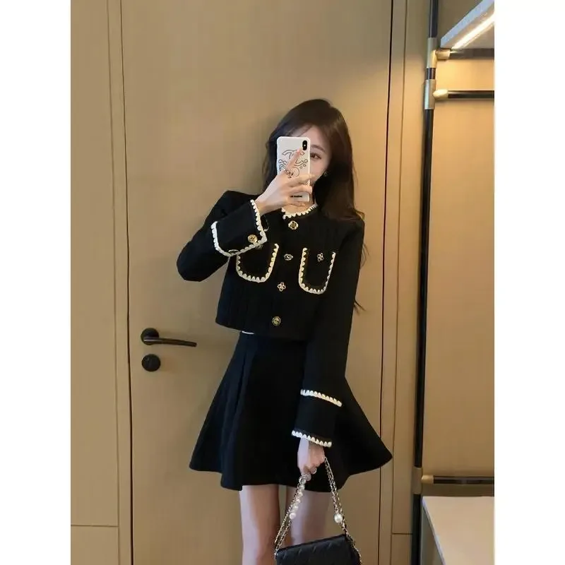 

Insozkdg Skirt Suits 2024 New Spring Autumn Elegant High-end Fashion Chic Luxury Two-Pieces Black Color Top + Skirt for Ladies