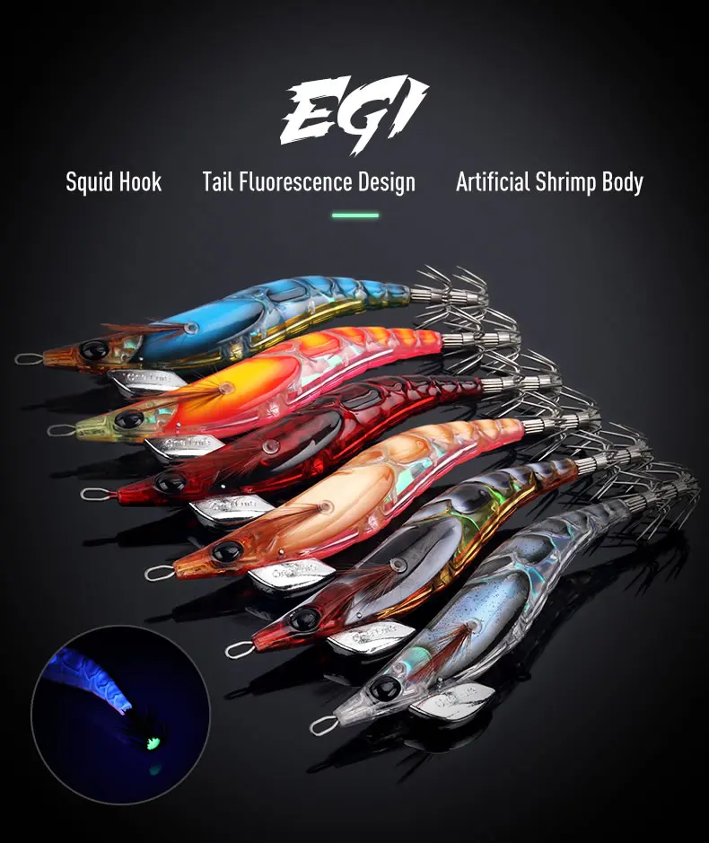 Kingdom 6pcs EGI Squid Bait Set 2.2# 2.5# 3.0# Artificial Jigging Lures Sea Fishing Octopus Cuttlefish Luminous Sinking Lure