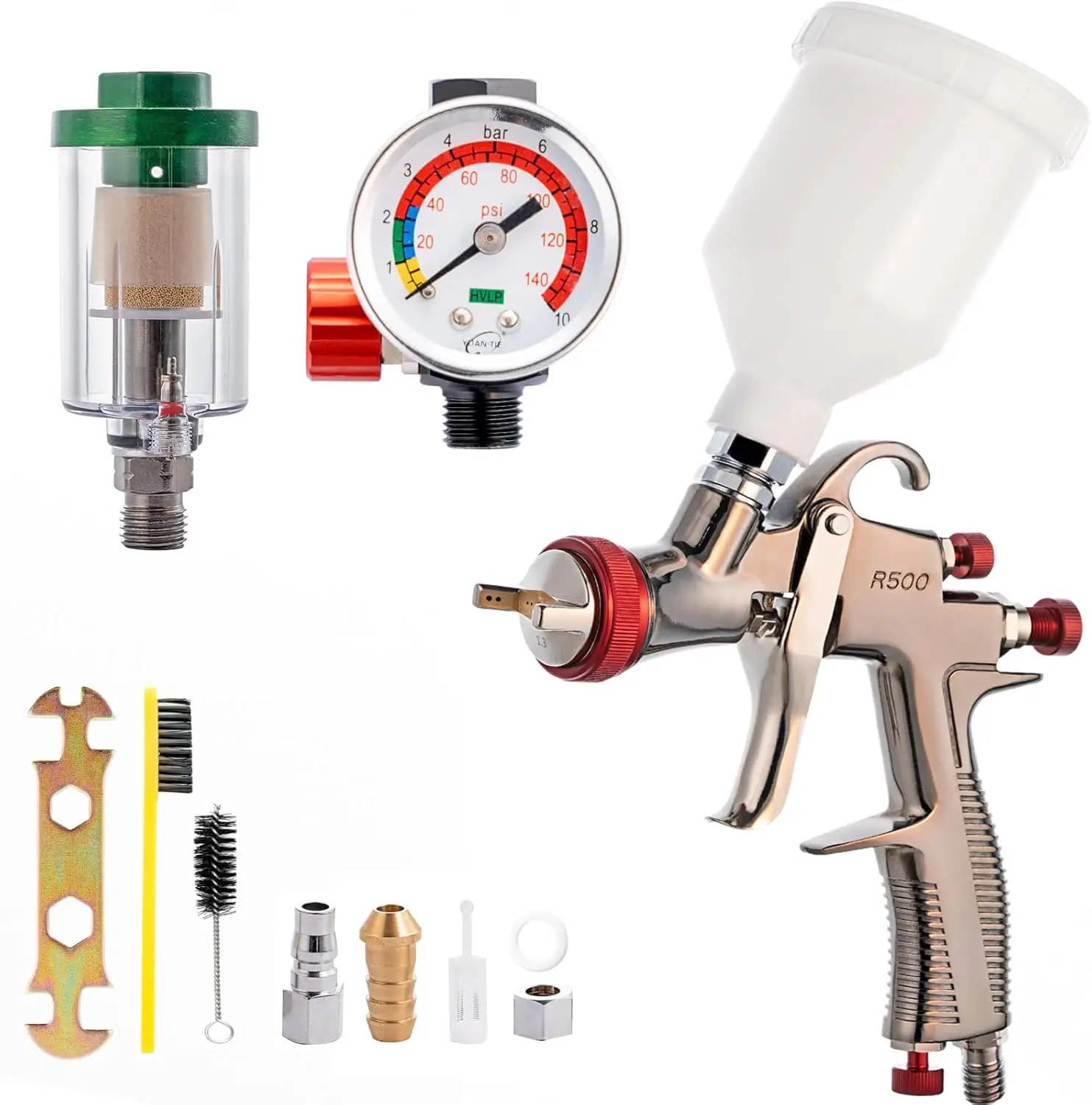 Daxinyang R500 Lvlp Air Spray Gun With Air Regulator & Water Oil Separator, 1.3Mm Paint Guns Automotive,Car Paint Gun