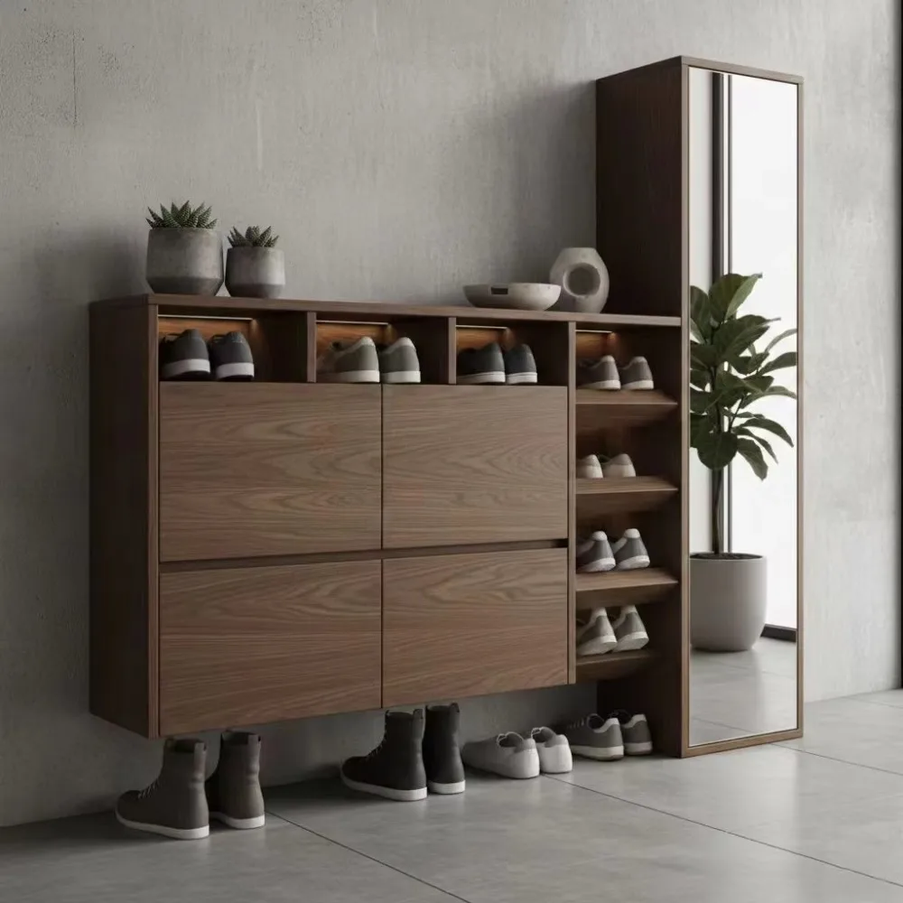 4-Layer Wooden Ultra-thin and Durable Shoe Rack Locker, Modern Design, Stackable and Space-saving, Suitable for Entrances