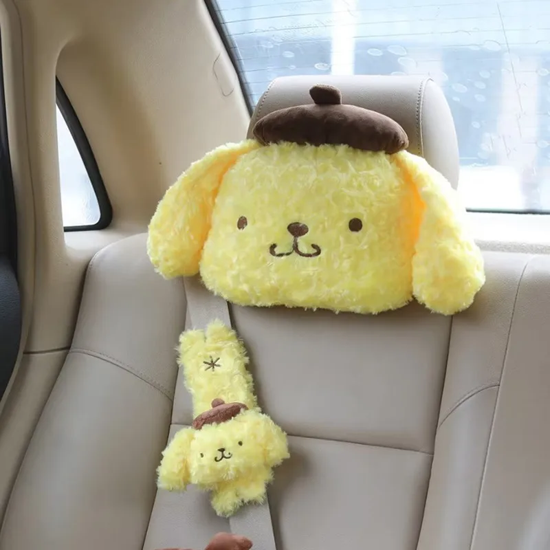 

Sanrio Cute Pom Pom Purin Plush Toy Lovely Stuffed Anime Back Cushion Throw Pillow Headrest Seat Belt Cover For Car Decoration