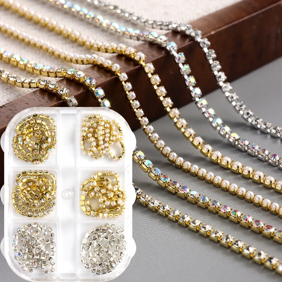 Cadenas metálicas para arte de uñas, doradas y plateadas, decoración 3D, joyería para uñas, adorno de diseño 4