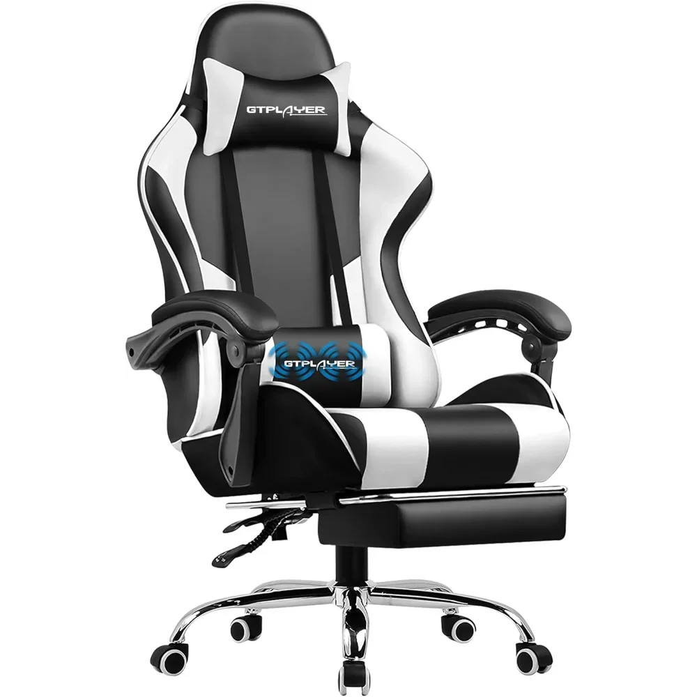 Computer chair, footstool and waist support, height adjustable gaming chair, 360° swivel seat and headrest, office or gaming