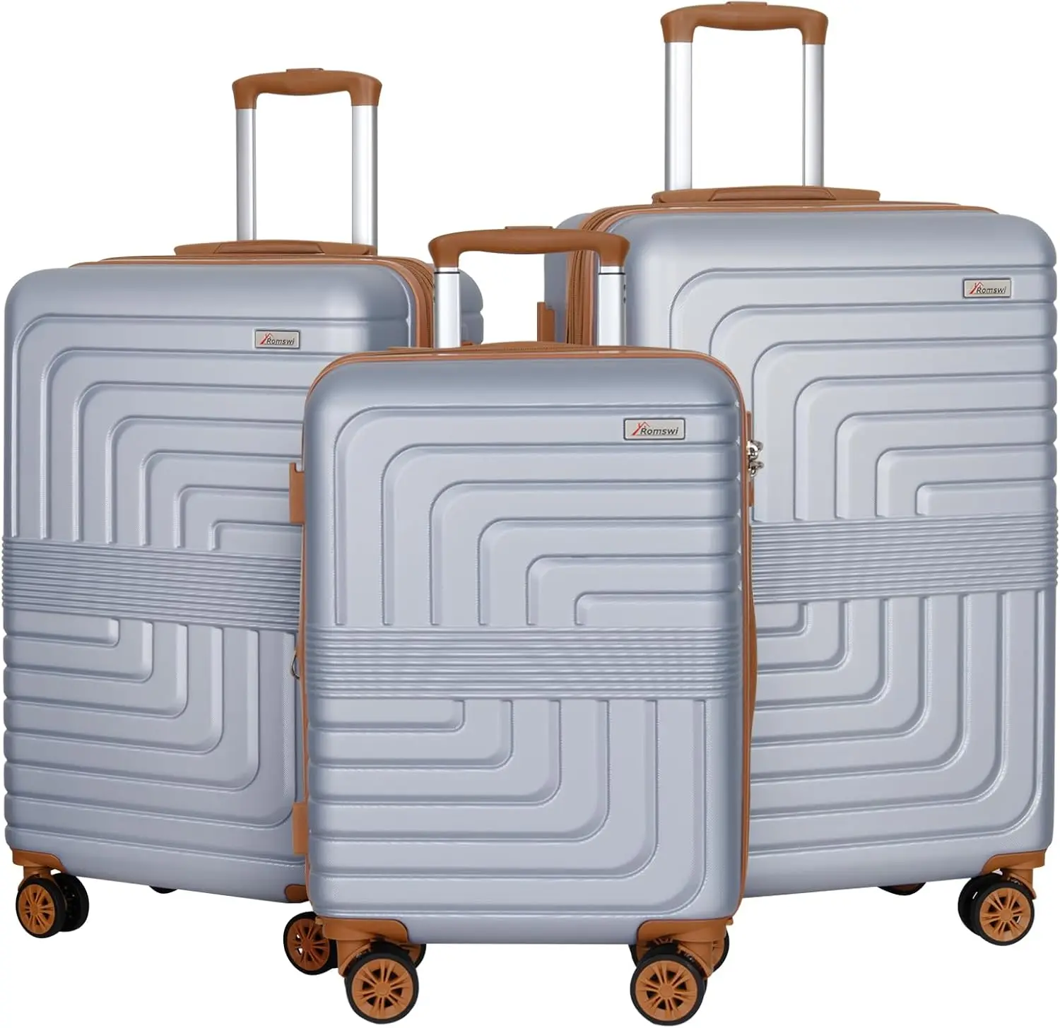 Romswi 3-Piece Set Expandable Luggage Set 20/24/28 Inch, PC+ABS Hardshell Suitcases with YKK, Durable Lightweight Suitcase Set with TSA Lock & Dual Spinner Wheels, Silver
