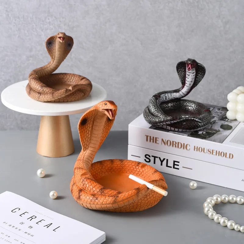 1pc Resin Cobra Cigarette Ashtray Portable Car Ashtray Office Desktop Decorations Living Room Home Decoration Cobra Ornament