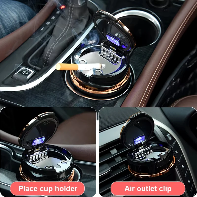 Car ashtray With LED Light Ceramic process With Lid anti smell ashtray Portable Detachable