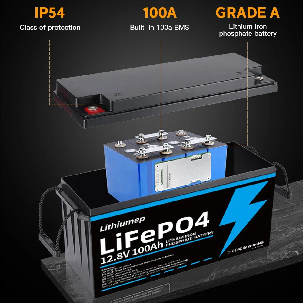 Батерія 12V 100Ah LiFePo4 24V 100Ah батерія літового залізного фосфату, вбудована BMS 4000+cy, безподаткова доставка