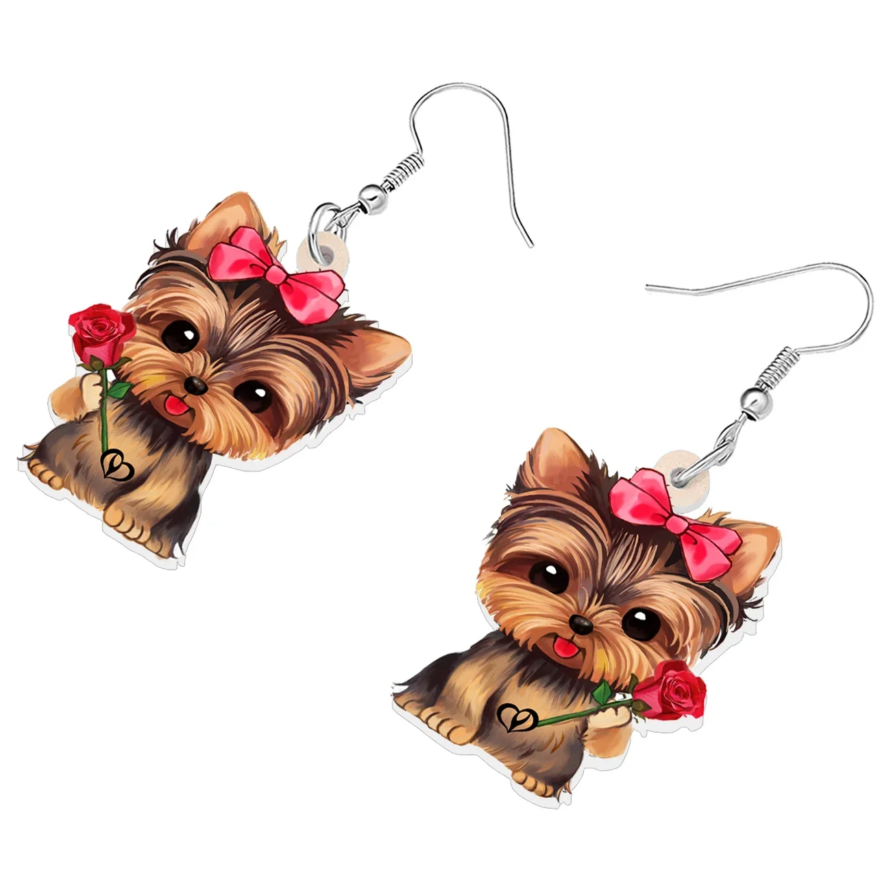 BONSNY Acrylic Cute Yorkshire Dog Puppy Earrings Jewelry For Women Girls Charms Drop Dangle Dog Valentine\'s Day Gifts