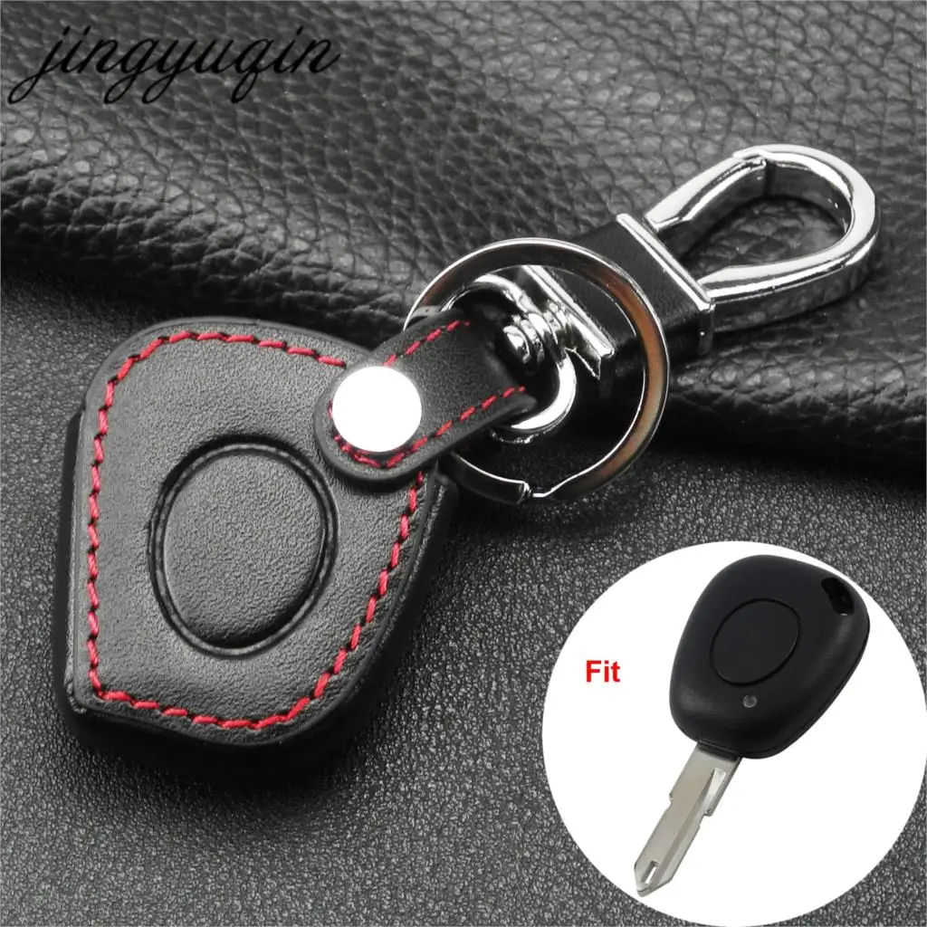 jingyuqin 1-przyciskowy skórzany pokrowiec pasujący do Renault Megane Clio Scenic 1 BN IR Remote Case Fob Shell Holder