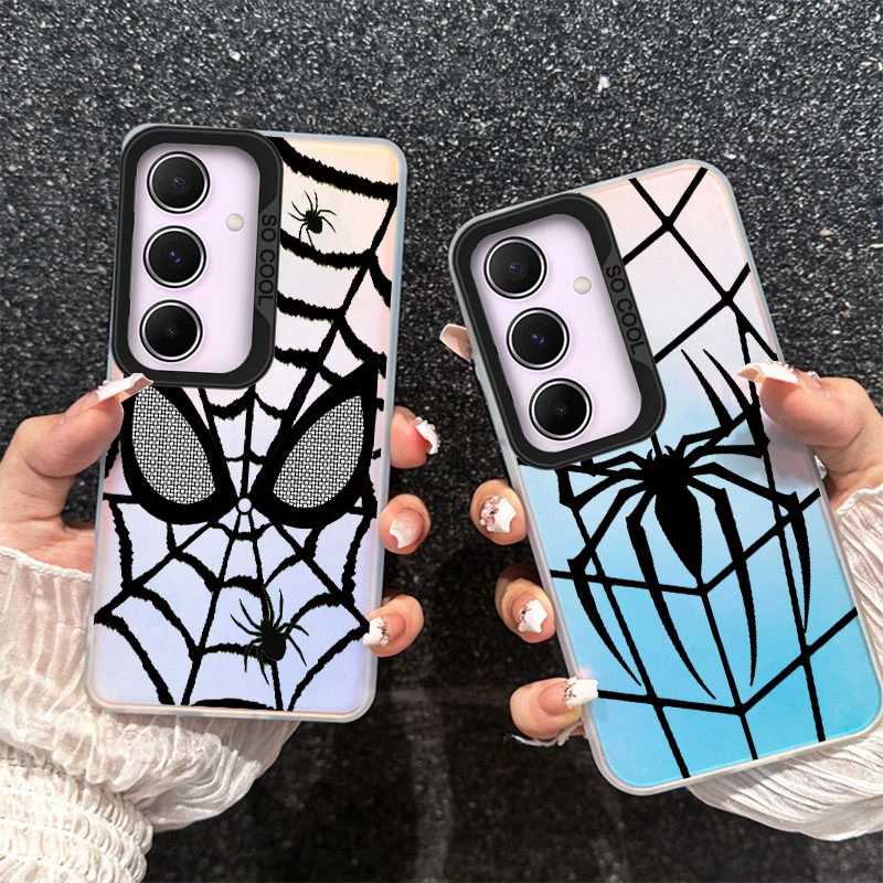 Funda de teléfono con tela de araña negra de dibujos animados para Samsung Galaxy A55 A16 A54 A14 A24 A34 A13 A15 A25 A35 funda de silicona impresa a prueba de golpes