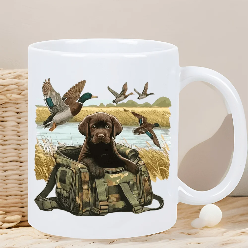 Insulated Ceramic Coffee Mug with Chocolate Labrador Puppy Design - Reusable, Hand Wash Only, Perfect for Hot & Cold Drinks, Ide