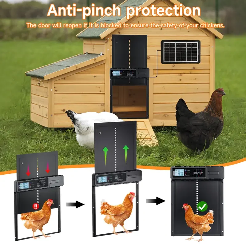 1 Buah Pintu Hewan Peliharaan Sensor Surya Beberapa Mode Kontrol Pintu Kandang Ayam Otomatis, Bahan Paduan Aluminium Padat, dengan Remote Control