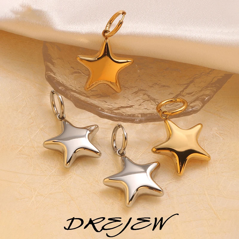 DREJEW Geometric Star Earrings for Women 2025 New Korean Men\'s Hoop Earring  luxury designer Jewelry Wedding Gifts