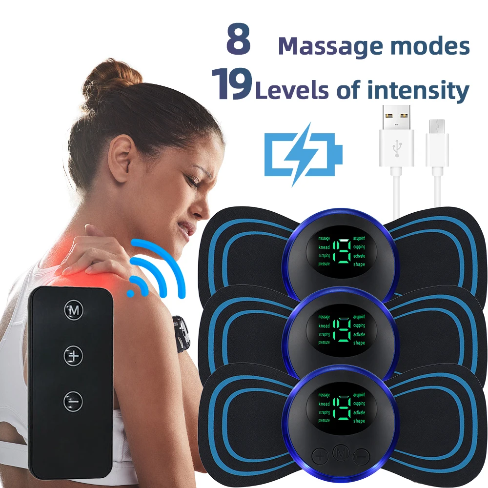 EMS Electric Neck Massager EMS Muscle Massage Stimulator Low Frequency Instrument Back Cervical Calf Patches Joints Mini Device