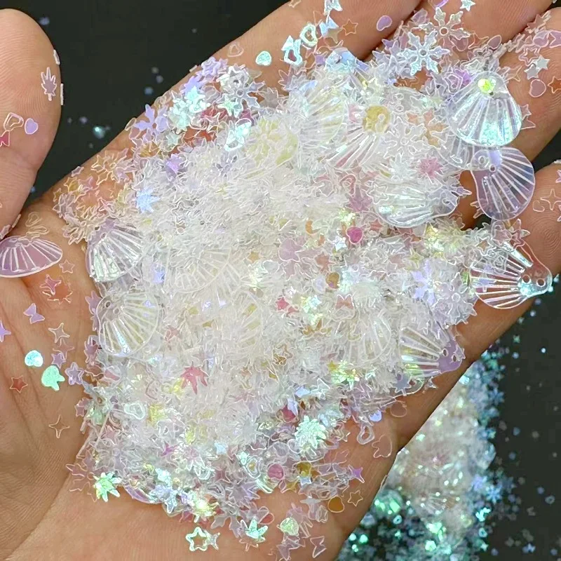 100g/bag Mixed Transparent Glitter Flakes - Star, Heart & Snowflake Sequins for Nail Art & DIY Craft Fillers
