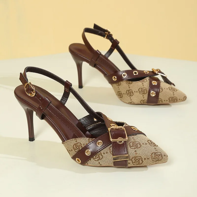 

Women's Luxury High Heels Sandals 2025 Summer New Designer Brand Flowers Pointed Thin Heels Pumps Sexy Slippers Zapatos De Mujer