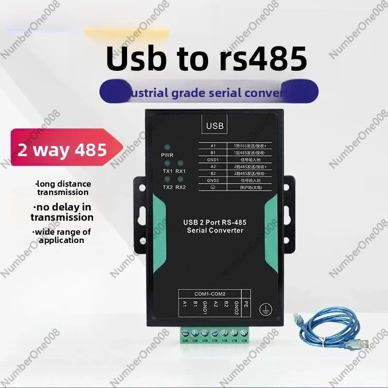 Industrial USB To RS485 Serial Converter, 2-Port Optically Isolated Bi-Directional Communication Module with Cable