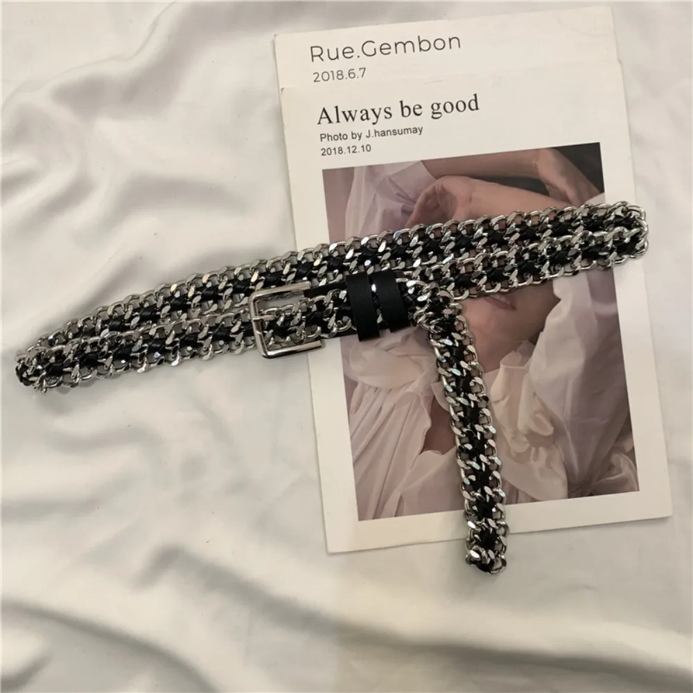 

Модный поясной ремень с металлической цепочкой в корейском стиле для платьев, юбок и костюмов, тонкий пояс для женщин